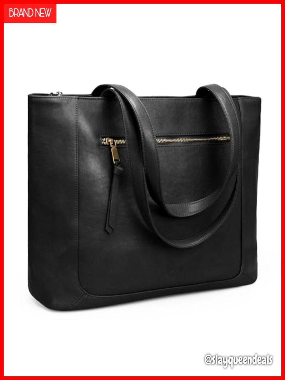 Genuine Leather Large Tote Bag with Zipper, 15.6" Laptop Compartment Work